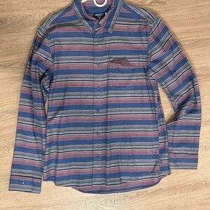 Men's Striped Button-Up Shirt - Blue & Burgundy